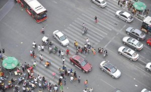 Crossing the street in China, be careful!