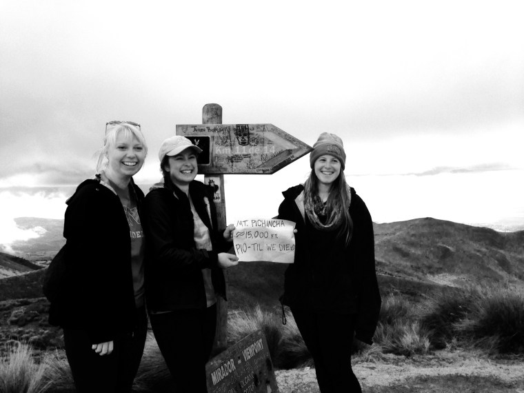 Take that 14ers! 9000ft weren't enough for us, we needed even higher altitude. Volcano Pichincha in Quito, Ecuador. (Maddie Doering, Aimee Schneider, Emma Kaplan - MSID Ecuador 2014)